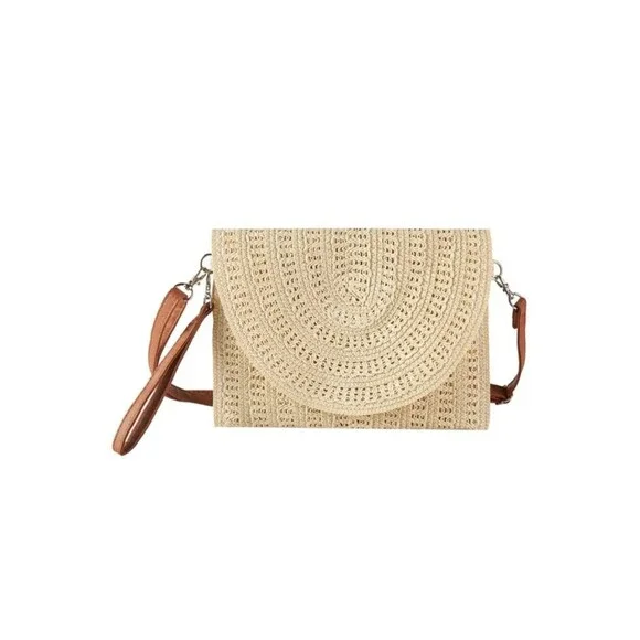 Fame Woven Pattern Straw Crossbody Bag Women